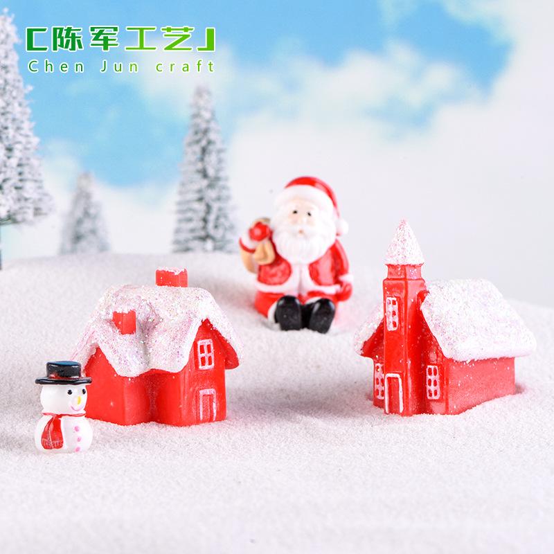 Tiểu cảnh nhà Noel, nhà bánh kẹo đỏ, trang trí tuyết mini (ZC-431)