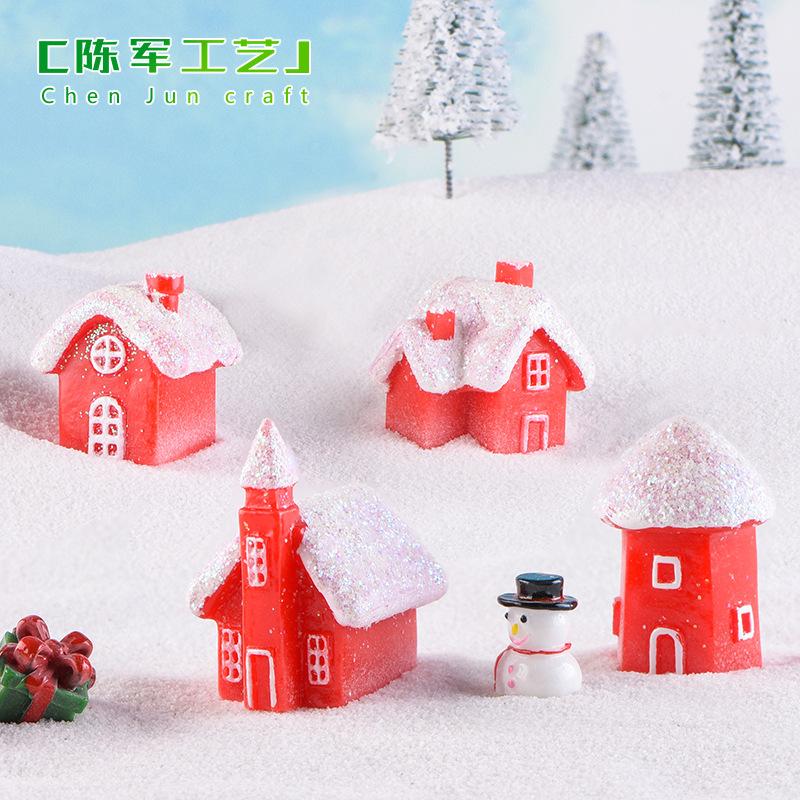 Tiểu cảnh nhà Noel, nhà bánh kẹo đỏ, trang trí tuyết mini (ZC-431)