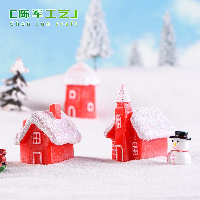 Tiểu cảnh nhà Noel, nhà bánh kẹo đỏ, trang trí tuyết mini (ZC-431)