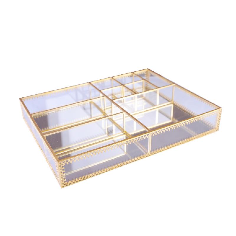 DG-115 Hộp lưu trữ lưới kiểu Âu, kính cường lực, bảng điều khiển đa năng, đơn giản, bàn trang điểm, đồ trang trí