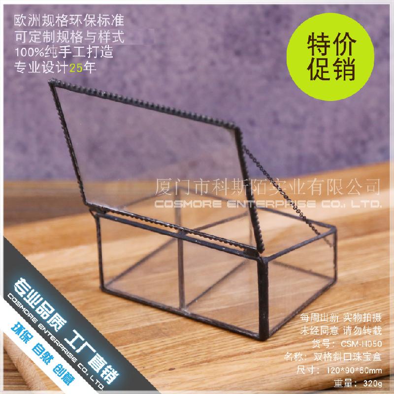 DG-236 Hộp trang sức bằng kính hai ô, cây thực vật đông cơ, thực vật mộc nhỏ, cảnh quan nhỏ, không đều, kính lớn, hoa bền vững, hộp nhà phân phối