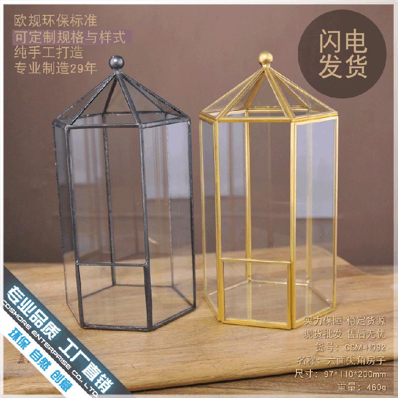 DG-187 Khay trang trí nhỏ của hệ thống cảnh quan, khung đồng, hộp kính, phòng hoa, hoa bền vững, chậu hoa trong suốt, sáng tạo, đa rễ, bát có sáu mặt góc