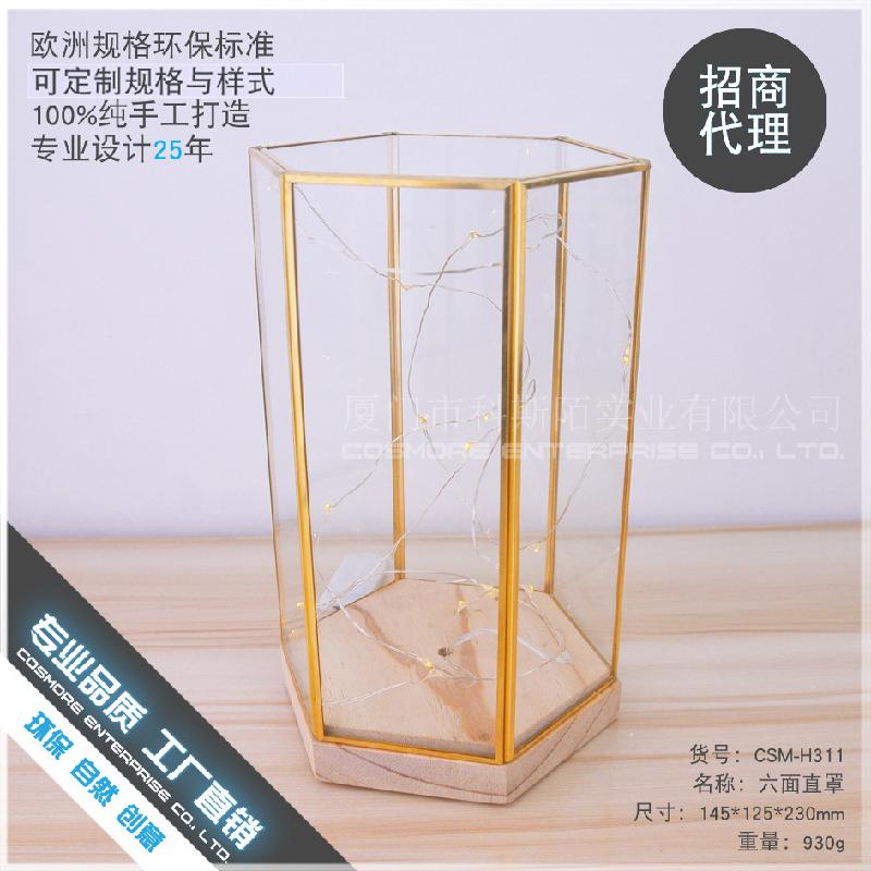 DG-156 Bộ đệm gỗ sáu mặt với ánh sáng LED, với vỏ kính thủy tinh mới sáng tạo