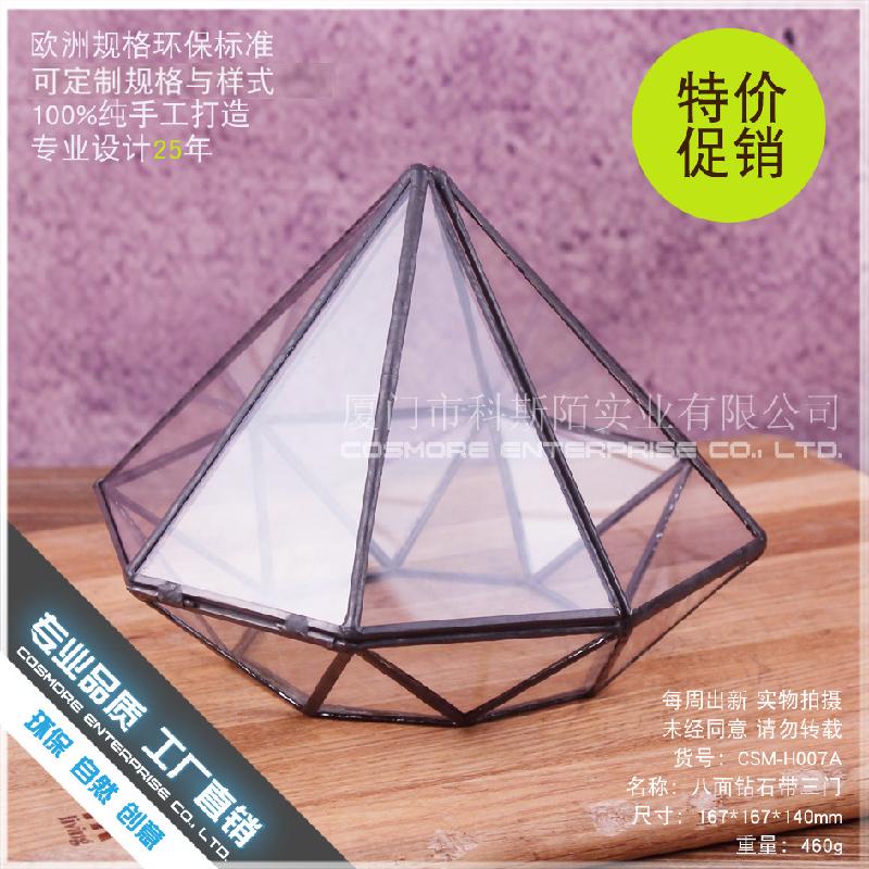 DG-228 Bảng đá kim cương có ba cửa kính, hoa thịnh vượng, thảo mạch, ly nhỏ cảnh quan, bình trong suốt, ý tưởng đa rễ cảnh