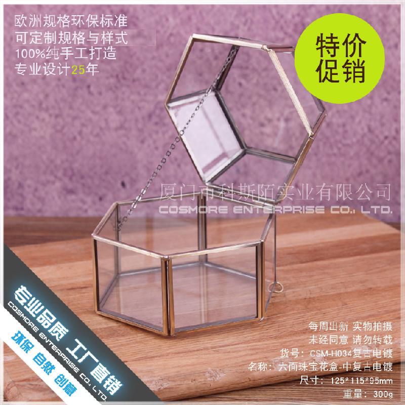 DG-227 Hộp trang sức điện phục hồi cổ điển, 6 mặt, hoa bền vĩnh cửu, thảm mầm, cảnh quan nhỏ, trong suốt, các bình hoa đa thực vật