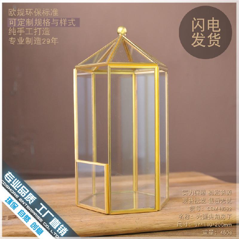 DG-187 Khay trang trí nhỏ của hệ thống cảnh quan, khung đồng, hộp kính, phòng hoa, hoa bền vững, chậu hoa trong suốt, sáng tạo, đa rễ, bát có sáu mặt góc