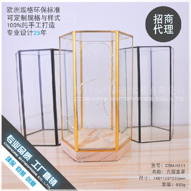 DG-156 Bộ đệm gỗ sáu mặt với ánh sáng LED, với vỏ kính thủy tinh mới sáng tạo