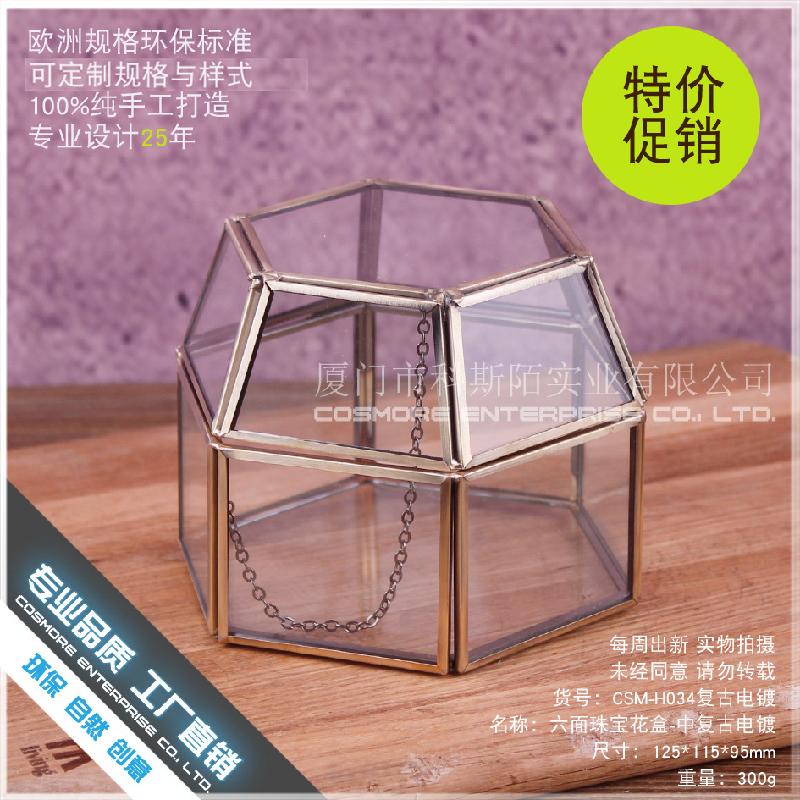 DG-227 Hộp trang sức điện phục hồi cổ điển, 6 mặt, hoa bền vĩnh cửu, thảm mầm, cảnh quan nhỏ, trong suốt, các bình hoa đa thực vật