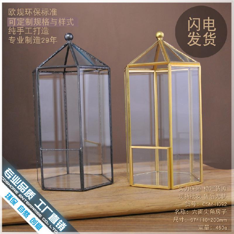 DG-187 Khay trang trí nhỏ của hệ thống cảnh quan, khung đồng, hộp kính, phòng hoa, hoa bền vững, chậu hoa trong suốt, sáng tạo, đa rễ, bát có sáu mặt góc