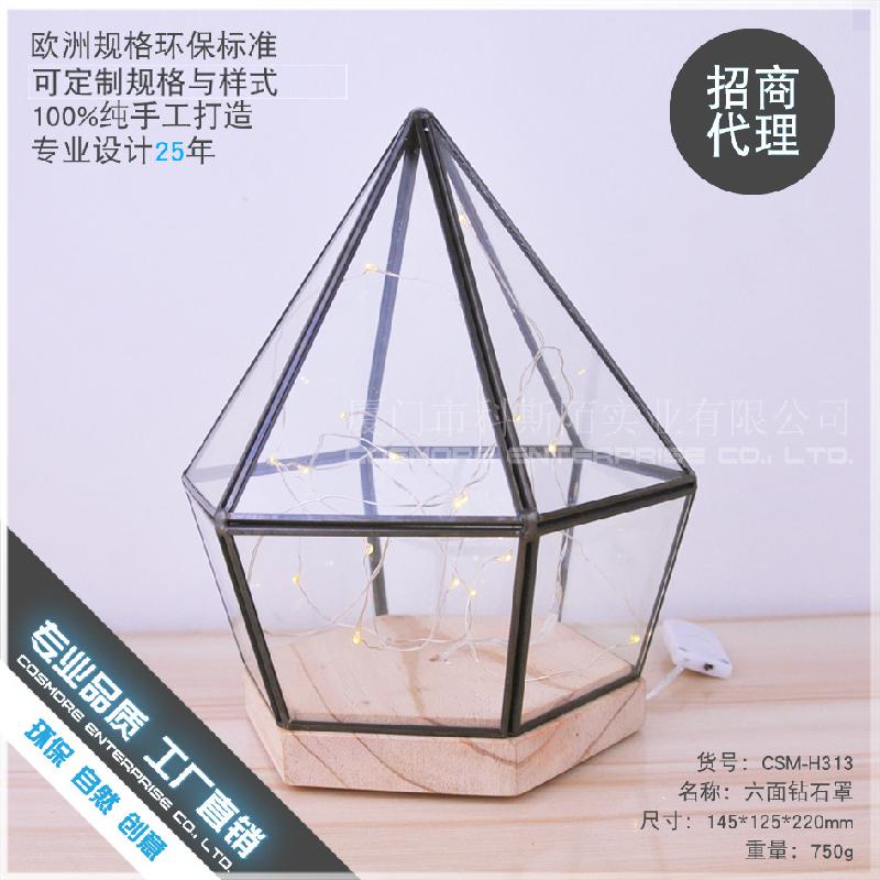 DG-154 Hoa bảo vệ thủy tinh với nền gỗ bảy cạnh