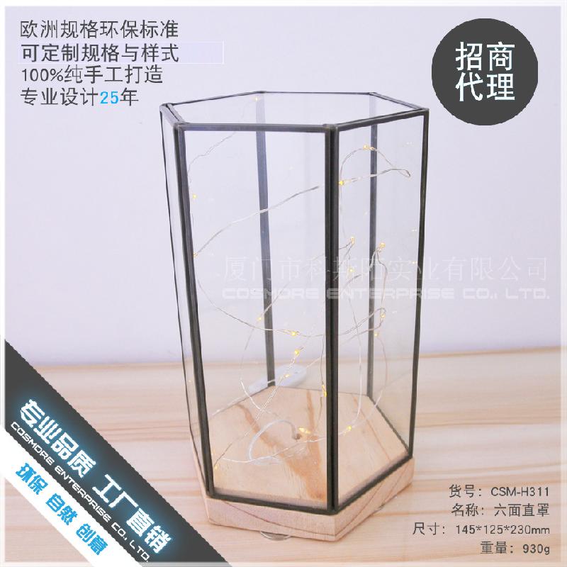 DG-156 Bộ đệm gỗ sáu mặt với ánh sáng LED, với vỏ kính thủy tinh mới sáng tạo