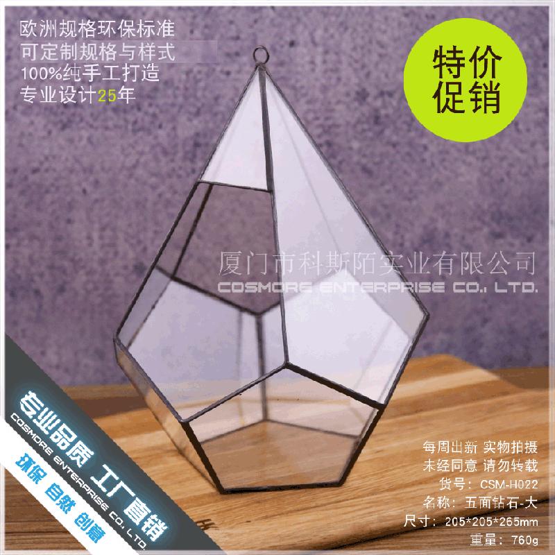 Chậu Đa Giác DG-256 Hộp hoa bền vĩnh cửu với đá 5 mặt, đa cỏ thịt, thảo mộc, cảnh quan nhỏ không định hình, kính lớn