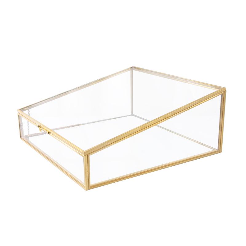 DG-60 Hộp đựng trang sức bằng kính có viền đồng cổ điển