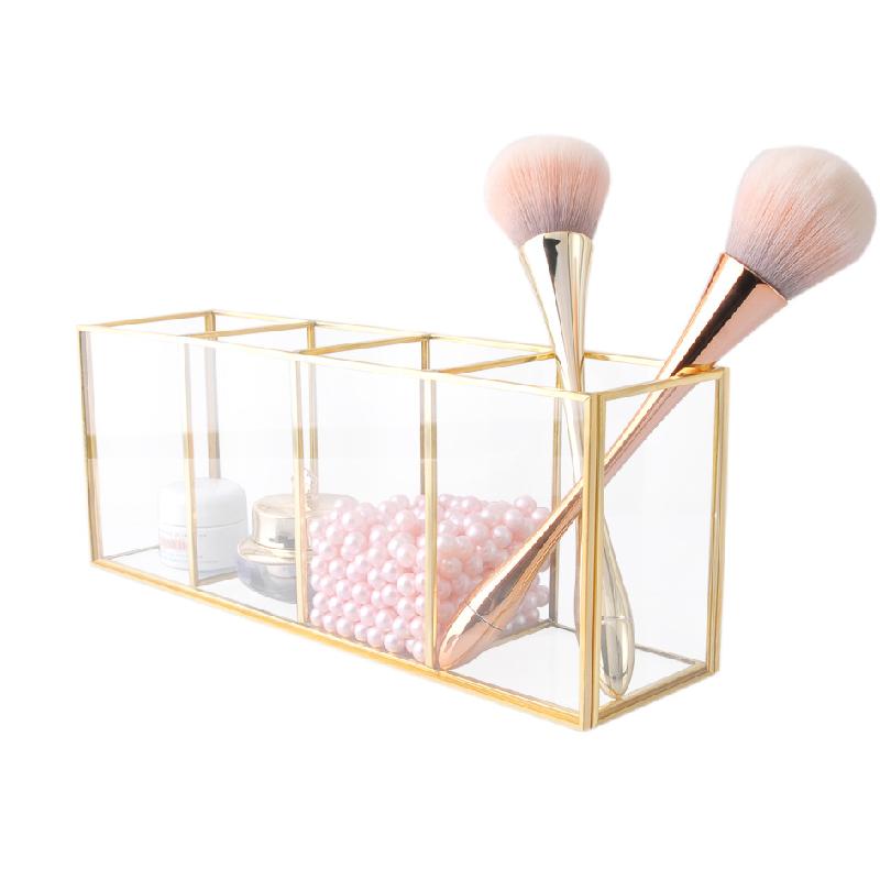 DG-111 Hộp chứa mỹ phẩm vàng, khay lưới kính phân loại lưu trữ, bàn trang điểm sang trọng