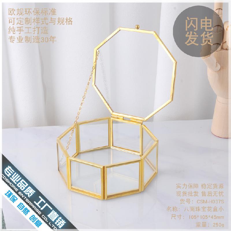 Chậu Đa Giác DG-24 Hộp trang sức kính với viền vàng cổ điển đơn giản