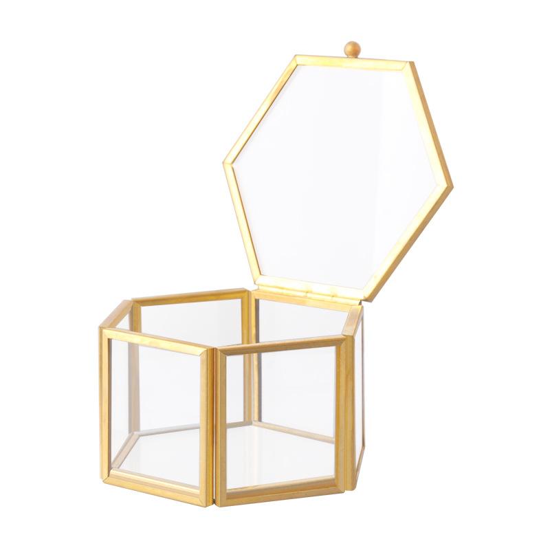 DG-40 Hộp trang sức vàng bằng đồng mini, hoa thời gian vĩnh cửu, cửa sổ lục giác, quà tặng