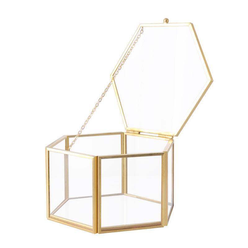 DG-146 Hộp trang sức kính với cửa đính đồng bọc, hộp trang sức trong suốt để lưu trữ mỹ phẩm và hoa thời gian thực