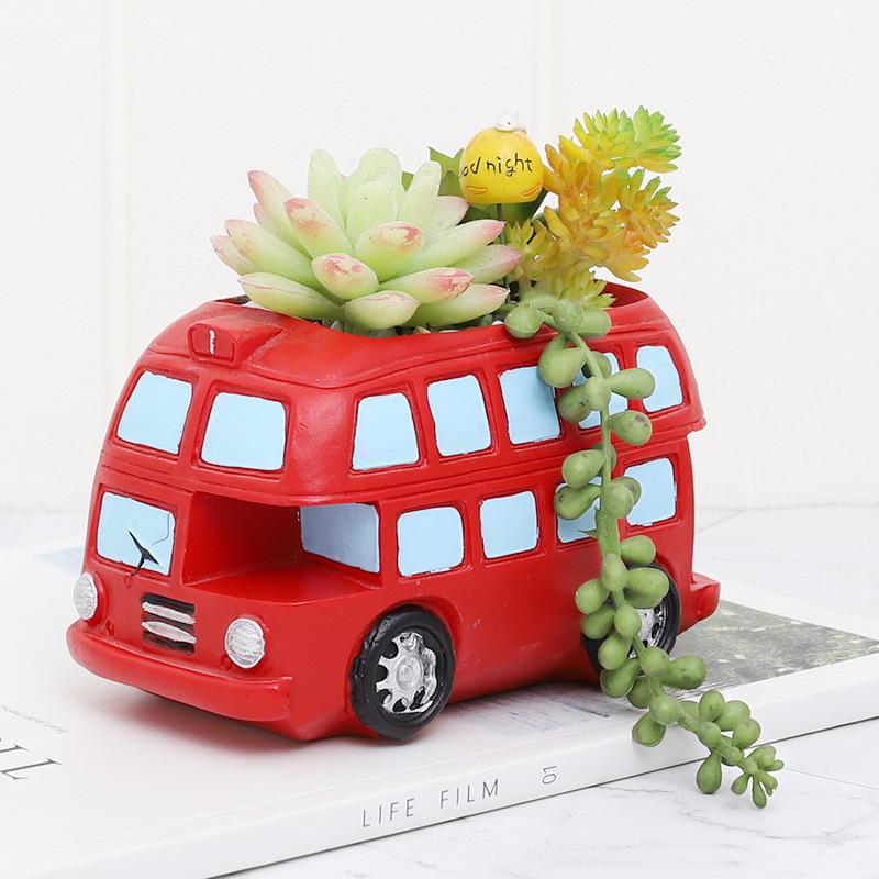 Chậu Cây Resin Chậu cây mọng nước hình xe buýt resin phong cách Zakka, chậu mini tiểu cảnh để bàn (RG-158)