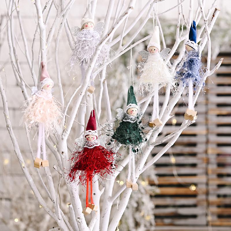 Cô gái treo chân Noel, búp bê lông mềm nhỏ, trang trí cây thông Noel, phụ kiện decor lễ hội dễ thương