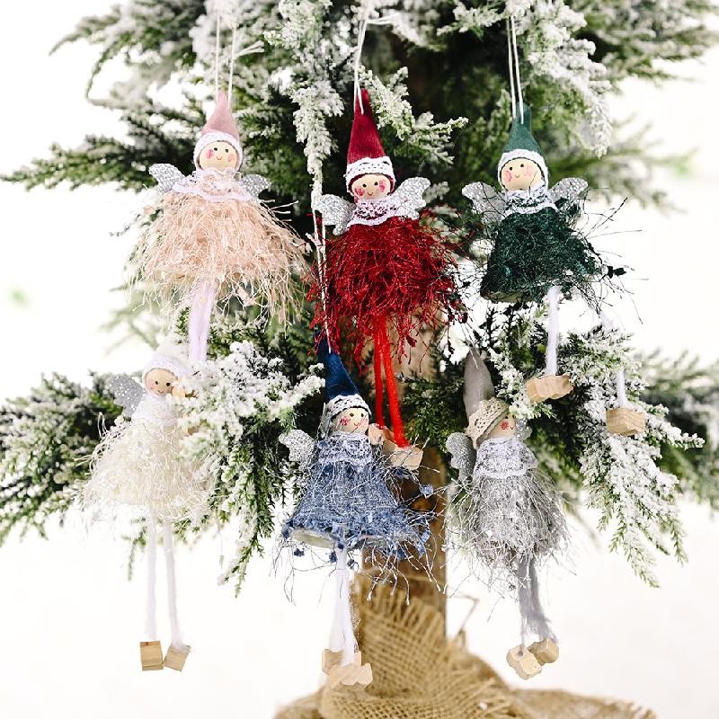 Cô gái treo chân Noel, búp bê lông mềm nhỏ, trang trí cây thông Noel, phụ kiện decor lễ hội dễ thương