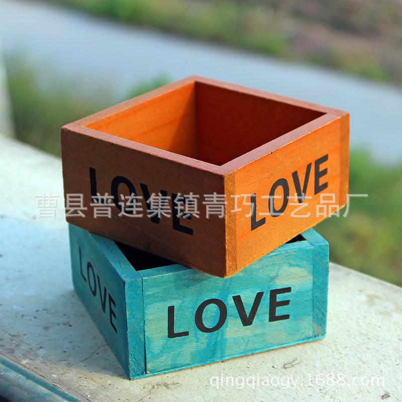 Chậu Gỗ Thông, Chậu Love Vuông 10*6 cm (BS-21)