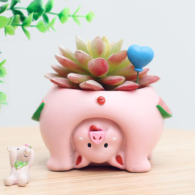 Chậu Cây Resin Chậu cây mọng nước hình heo resin, chậu mini để bàn, đồ trang trí và quà tặng (RG-133)