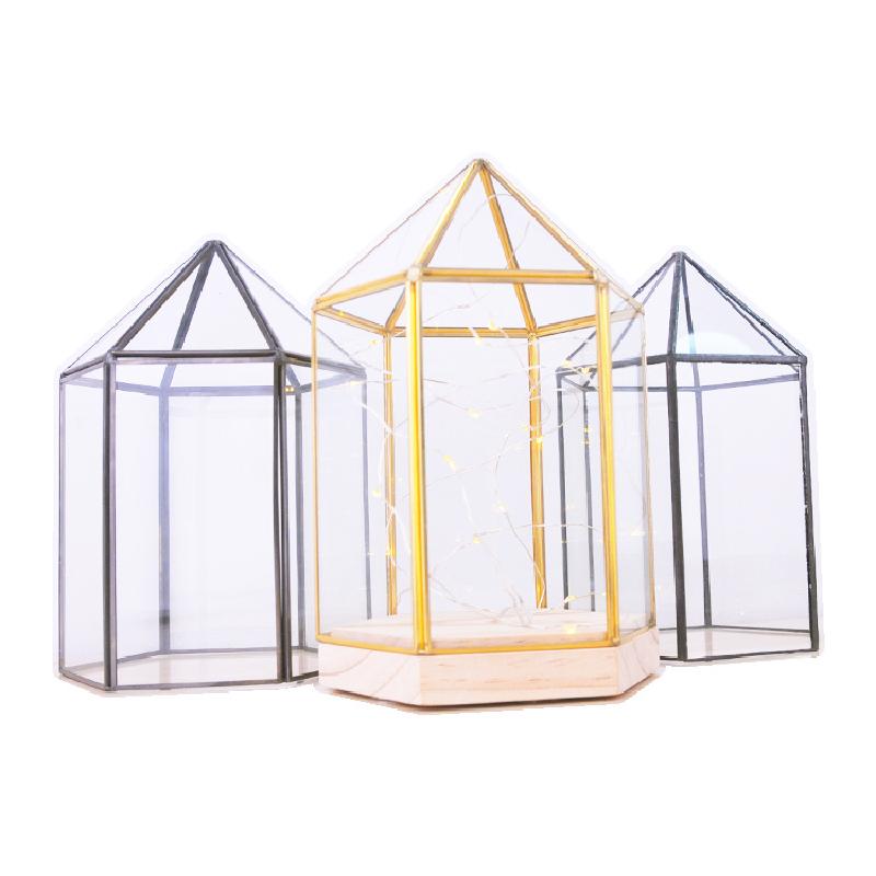 Chụp kính đỉnh nhọn đế gỗ trang trí, nhà kính hoa bất tử (DG-137)