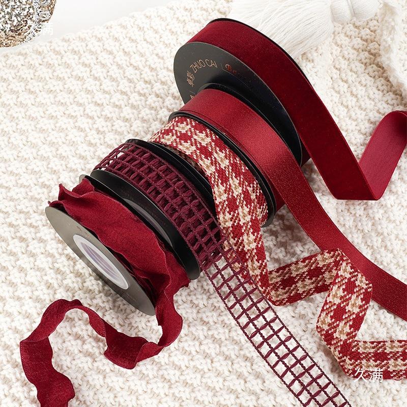 Ruy băng đỏ rượu vang, dây lụa nhung cao cấp, gói quà, buộc hoa, trang trí Noel sang trọng và tinh tế