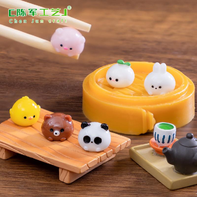 Tiểu cảnh gấu trúc và thỏ với xửng hấp, trang trí dễ thương (ZC-304)