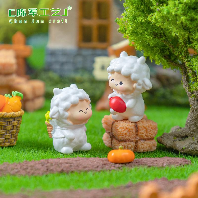 微景观创意可爱秋收小羊园艺造景 DIY装饰配件迷你车载桌面小摆件
