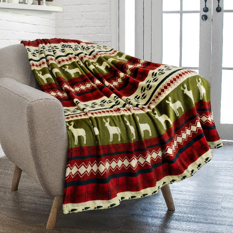 Mền Giáng Sinh 2024 - Lông nhung in hình tuần lộc và bông tuyết, ấm áp cho mùa đông, trang trí sofa và bảo quản nhiệt, có thể theo yêu cầu thiết kế.