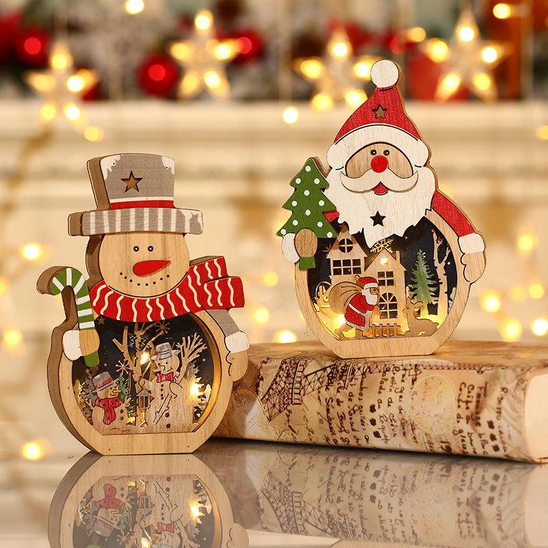 Sản phẩm mới: Đồ trang trí Giáng Sinh LED phát sáng, Santa gỗ, lý tưởng cho trang trí cây thông Noel và khách sạn.