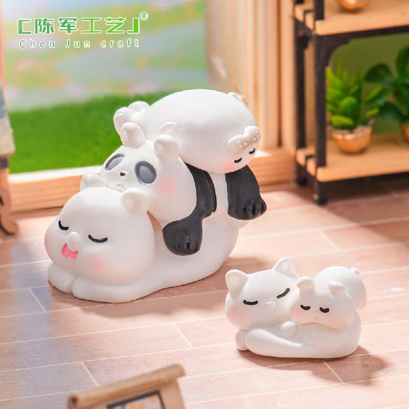 微景观创意可爱叠叠乐睡觉熊猫海豹动物 DIY装饰品配件迷你小摆件