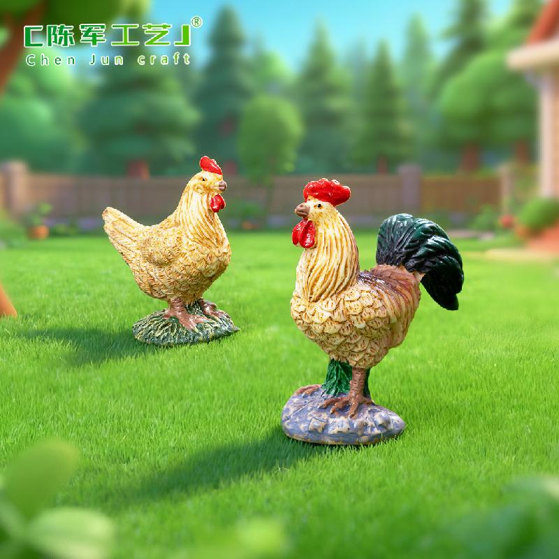 Tiểu cảnh gà trống và gà mái, phụ kiện trang trí cây cảnh mini (ZC-561)