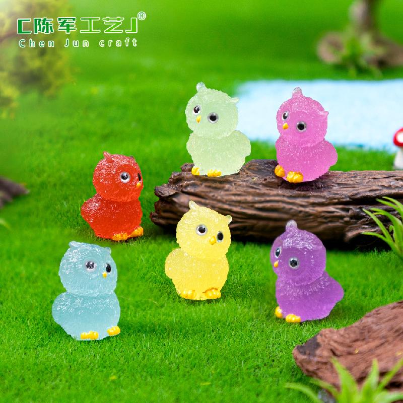 跨境微景观夜光萌萌猫头鹰公仔园艺造景 DIY装饰品配件迷你小摆件