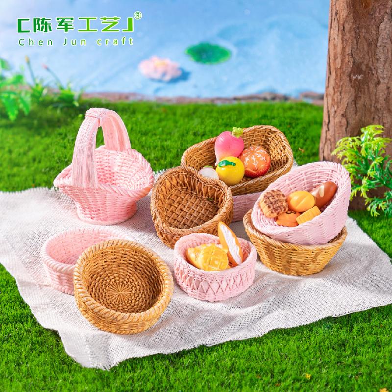 微景观创意仿真竹编篮子竹筐模型造景 DIY装饰配件微缩迷你小摆件