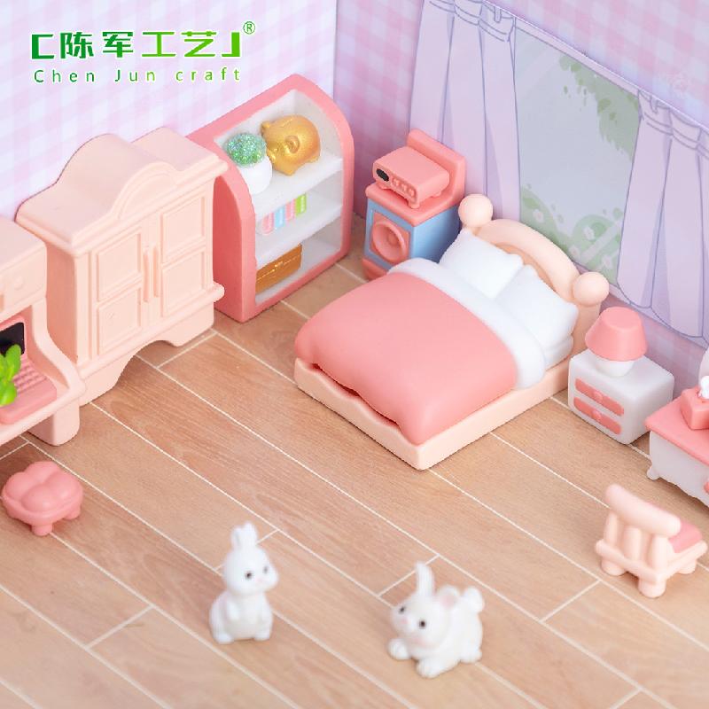 微景观创意可爱粉色卧室娃娃屋 DIY装饰品配件迷你微缩模型小摆件