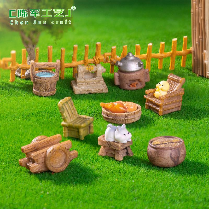 微景观创意古风竹椅推车小物件庭院造景 DIY装饰品配件迷你小摆件