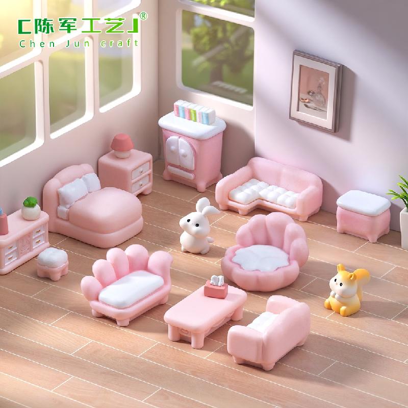 微景观创意可爱粉色沙发衣柜家具娃娃屋 DIY装饰品配件微缩小摆件