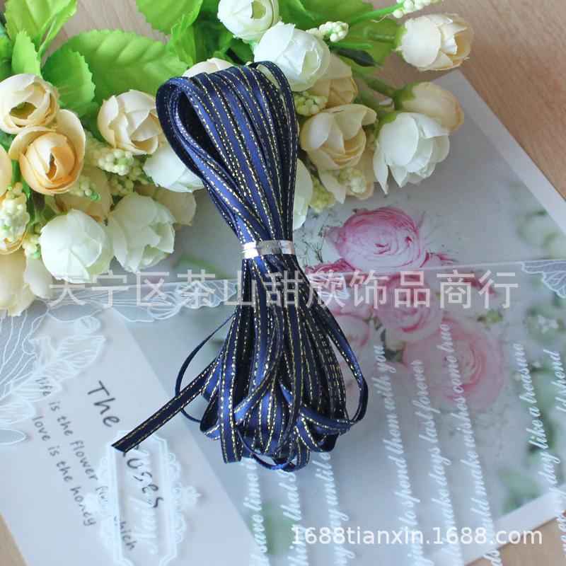 Ruy băng satin viền vàng 3mm - dây ruy băng mảnh cho DIY, làm phụ kiện tóc, bánh ngọt, hoa và gói quà. Lý tưởng cho các dự án thủ công và trang trí.