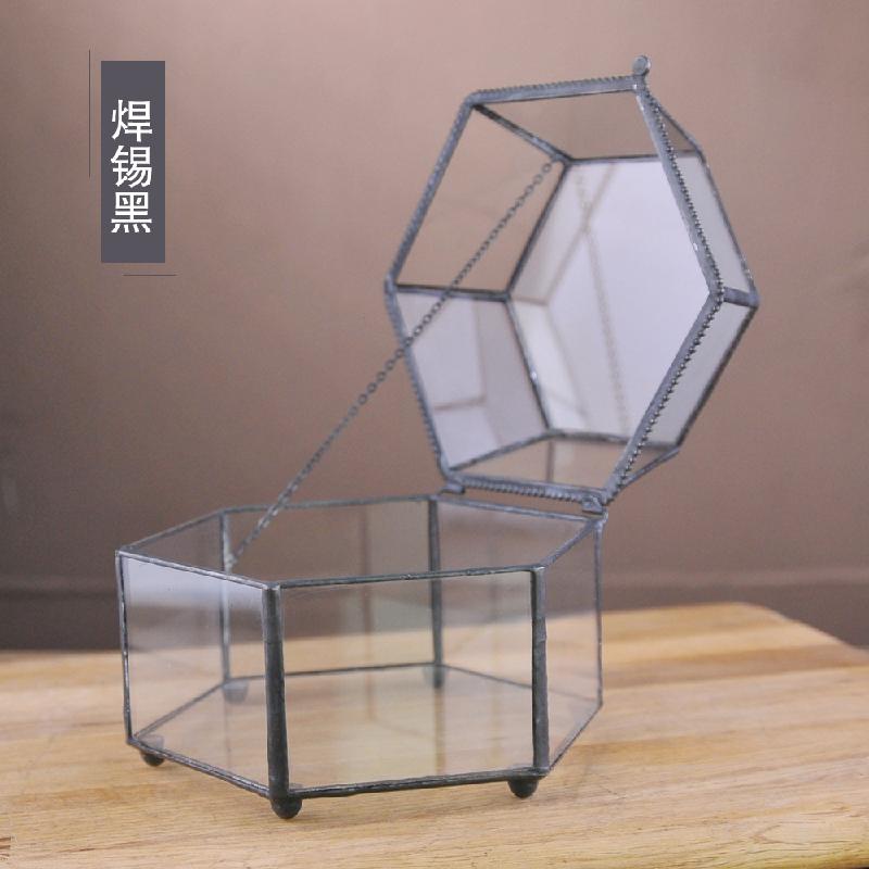 DG-246 Hộp trang sức kính nhẹ sang trọng cổ điển sáng tạo, dùng để lưu trữ, trình diễn bảng mặt kính, thạch anh lục giác vàng bạc
