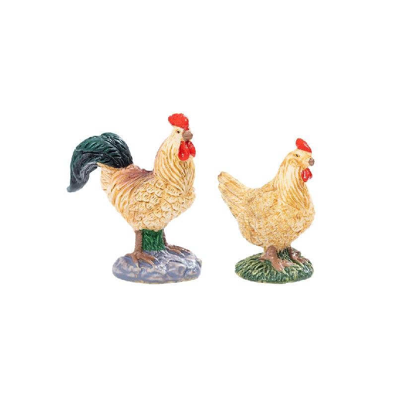 Tiểu cảnh gà trống và gà mái, phụ kiện trang trí cây cảnh mini (ZC-561)