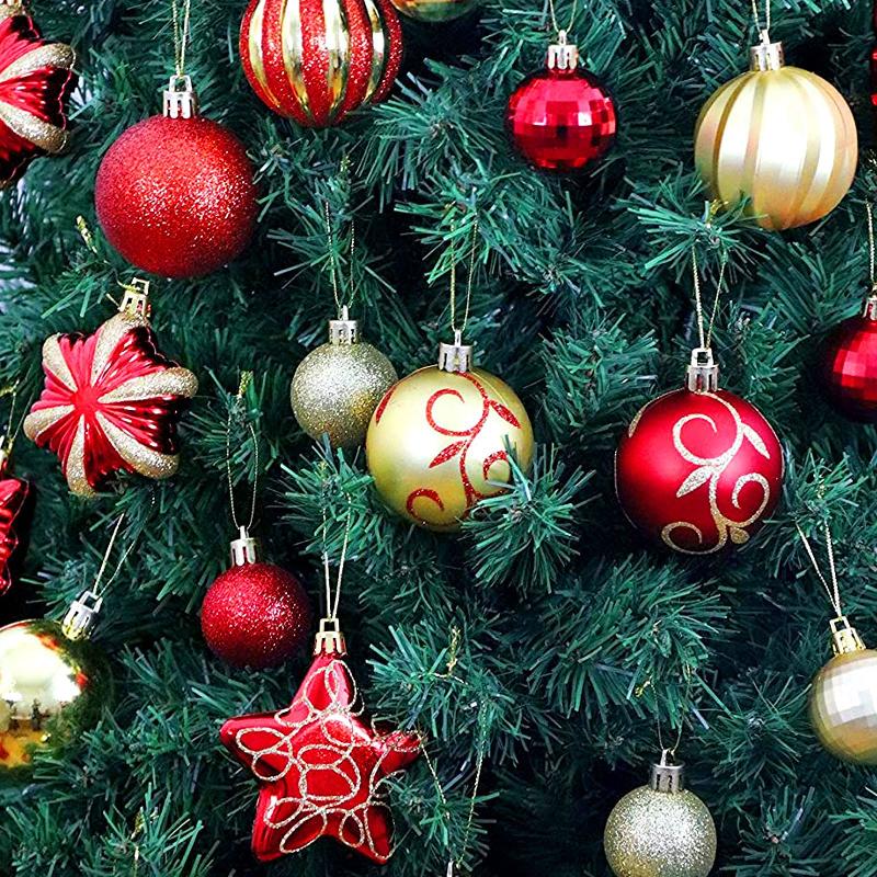 Bộ quà tặng trang trí cây thông Noel: 100 chiếc sao, bóng nhựa trang trí, hộp quà, mới.