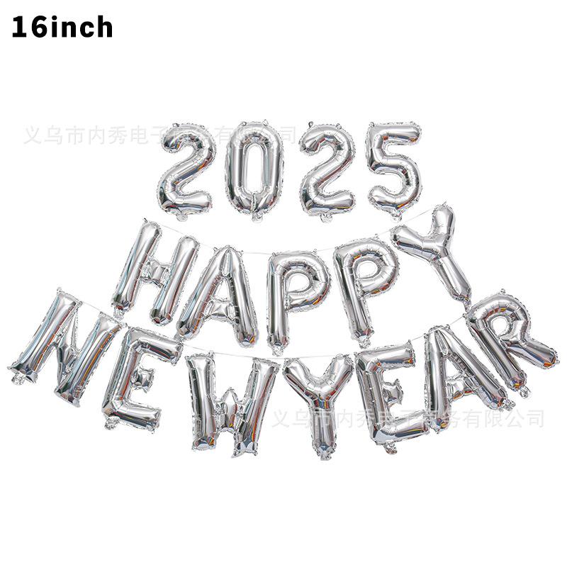 Bóng bay nhôm chữ cái "Happy New Year" 16 inch cho Tết 2025 - trang trí không gian tiệc và sự kiện. Lý tưởng cho bữa tiệc đếm ngược và trang trí lễ hội.