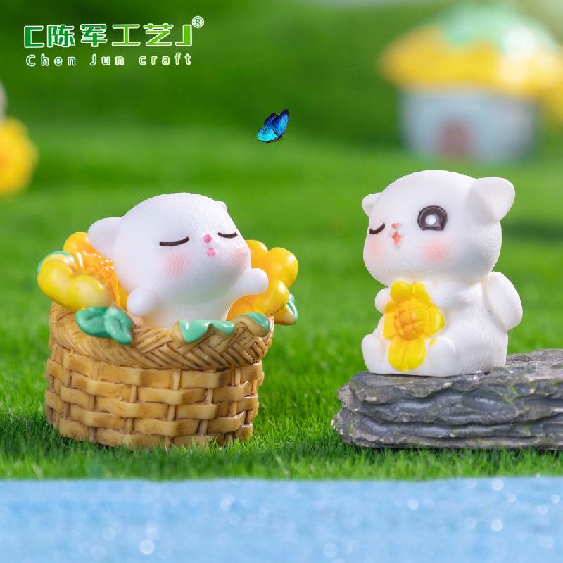 微景观创意可爱向日葵小猫园艺造景 DIY装饰品配件迷你桌面小摆件