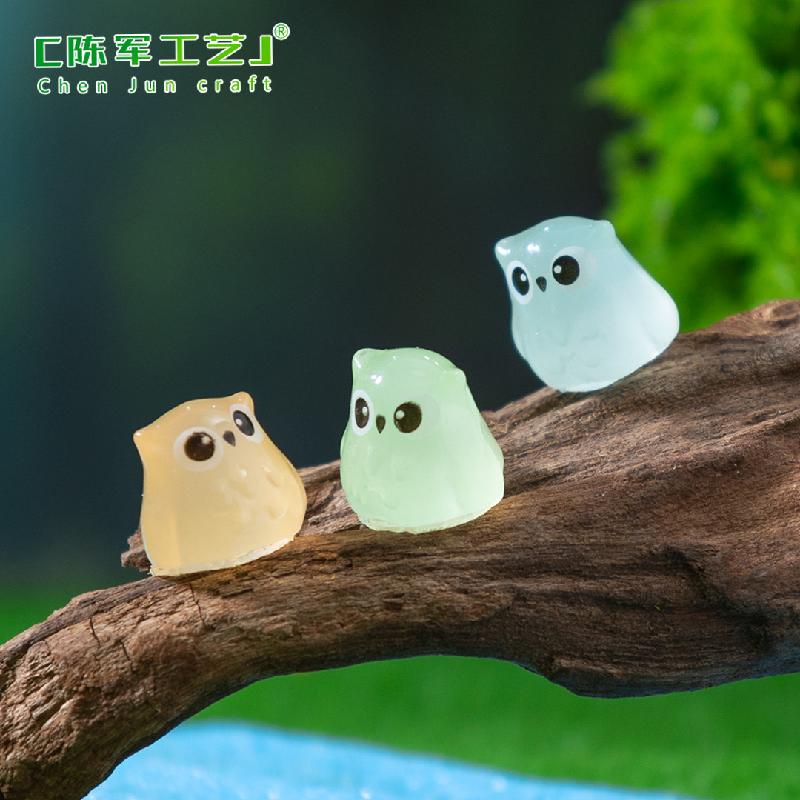 跨境微景观创意夜光小猫头鹰萌粒公仔 DIY装饰品挂配件迷你小摆件