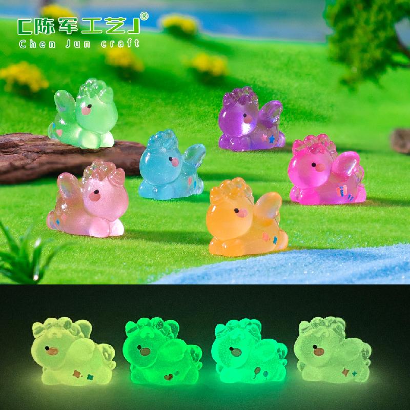 跨境新品微景观创意夜光趴趴独角兽公仔 DIY装饰品配件迷你小摆件