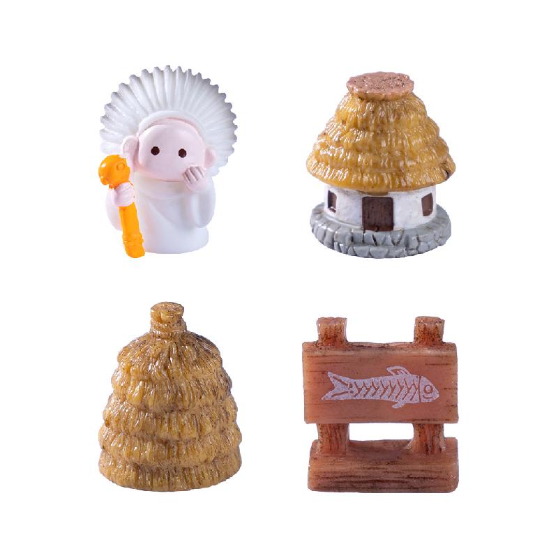 微景观创意良渚文化堆小人稻草茅草屋 DIY装饰配件迷你树脂小摆件