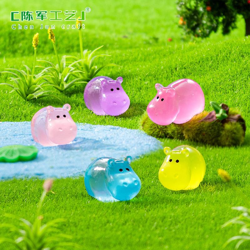 跨境新品微景观创意夜光小河马公仔 DIY装饰品配件迷你树脂小摆件