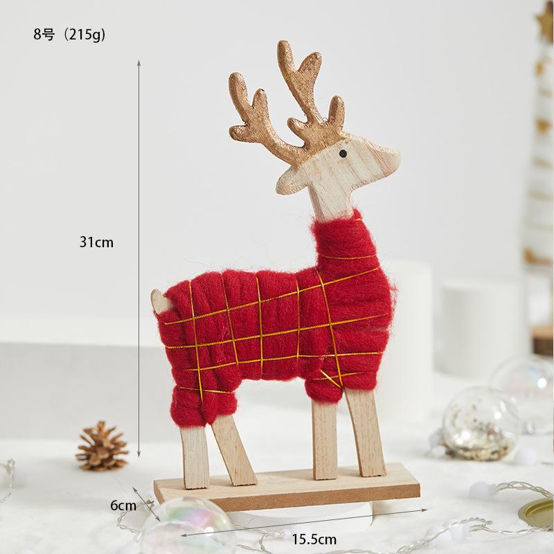 Đồ trang trí Giáng Sinh phong cách Bắc Âu - gỗ và len, bao gồm tuần lộc, ông già Noel, cây thông. Hoàn hảo cho trang trí bàn và không gian Giáng Sinh.